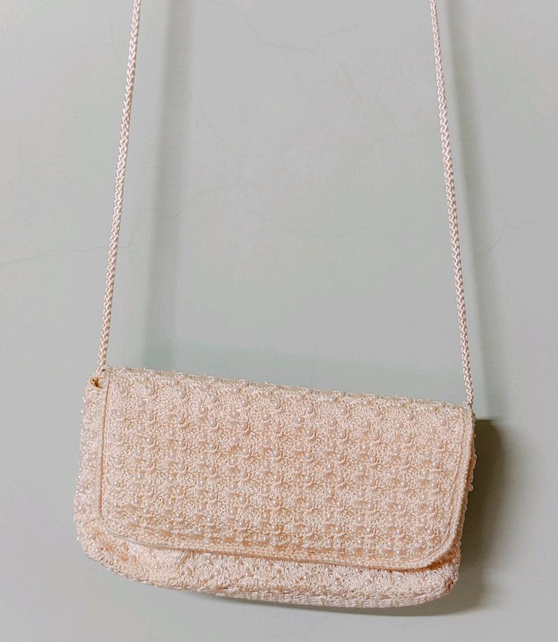 Huugggee Price Drop. Hand Knitted Pearl Clutch