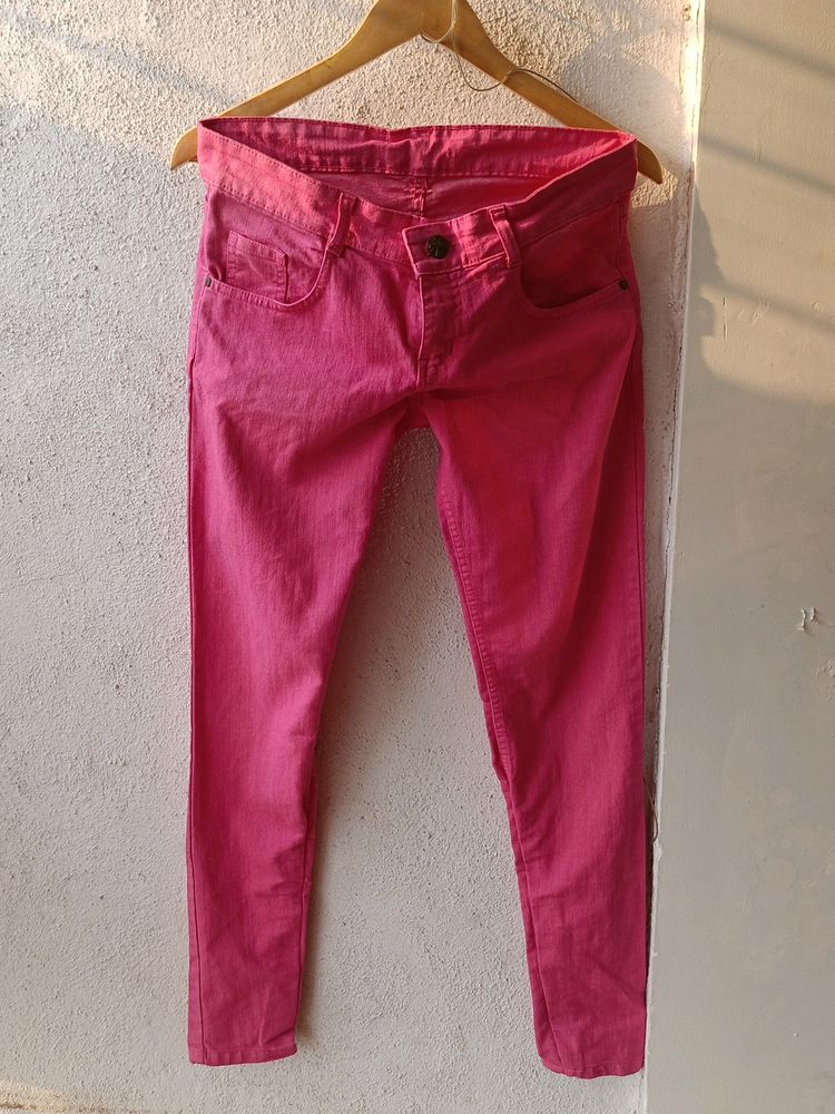 Barbie Pink Colour Jeans For Girls