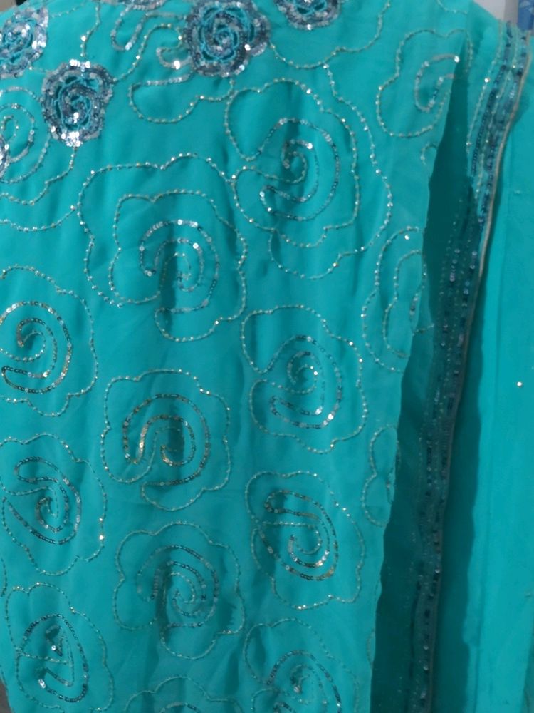 DESIGNER CYAN Colour Saree ( Totally New )