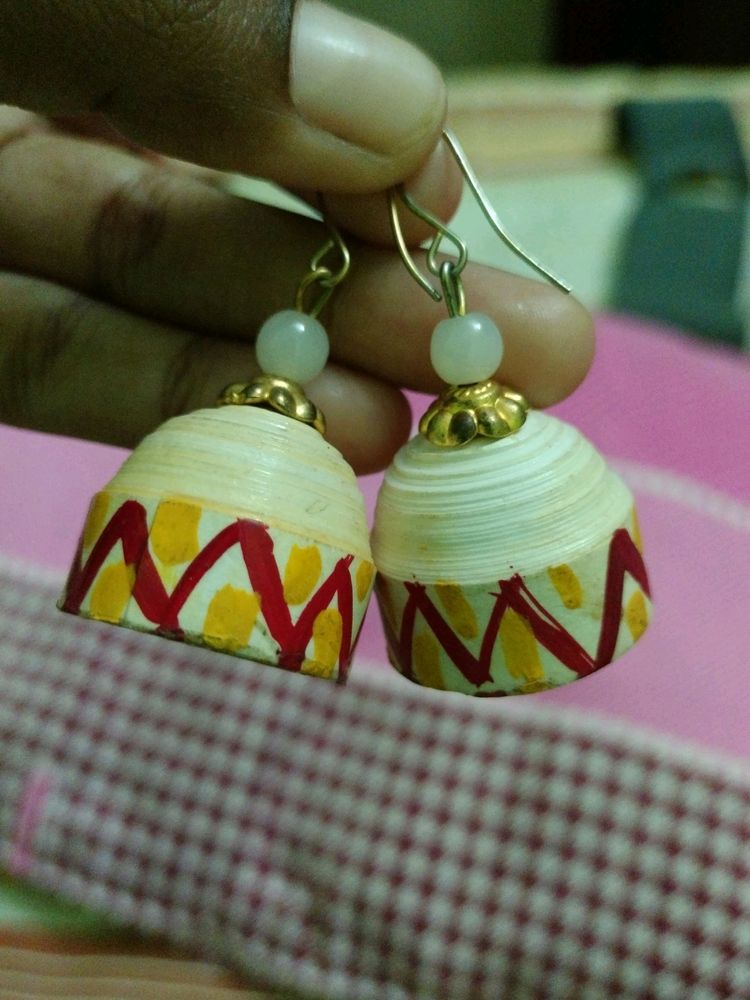 Earrings Red White Colour Paint