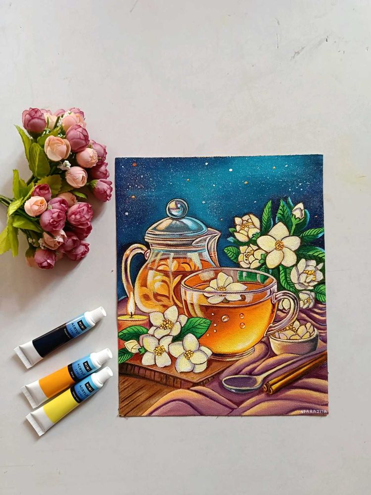 Tea Kettle Painting On Canvas Sheet