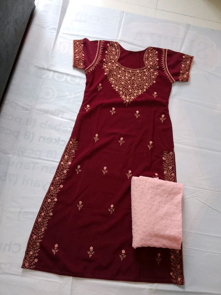 Thread Work Kurti Plazo Set