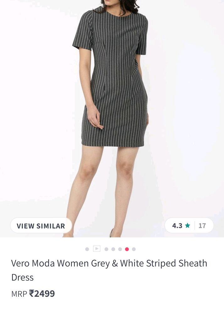 Vero Moda Women Grey & White Striped Sheath Dress