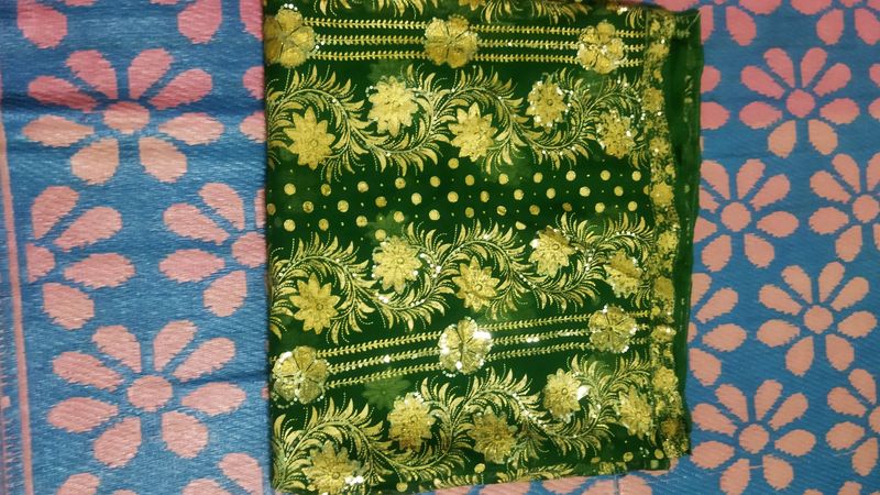 Green Saree With Full Of Golden Design