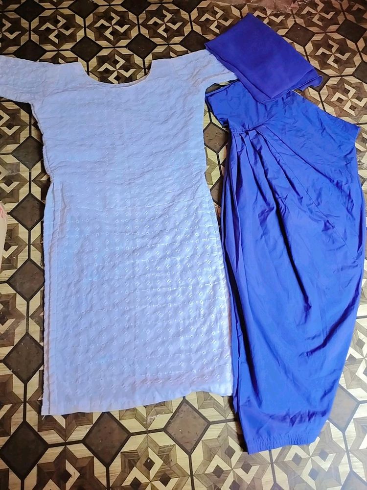 Chikenkari Suit With Patiala And Dupatta