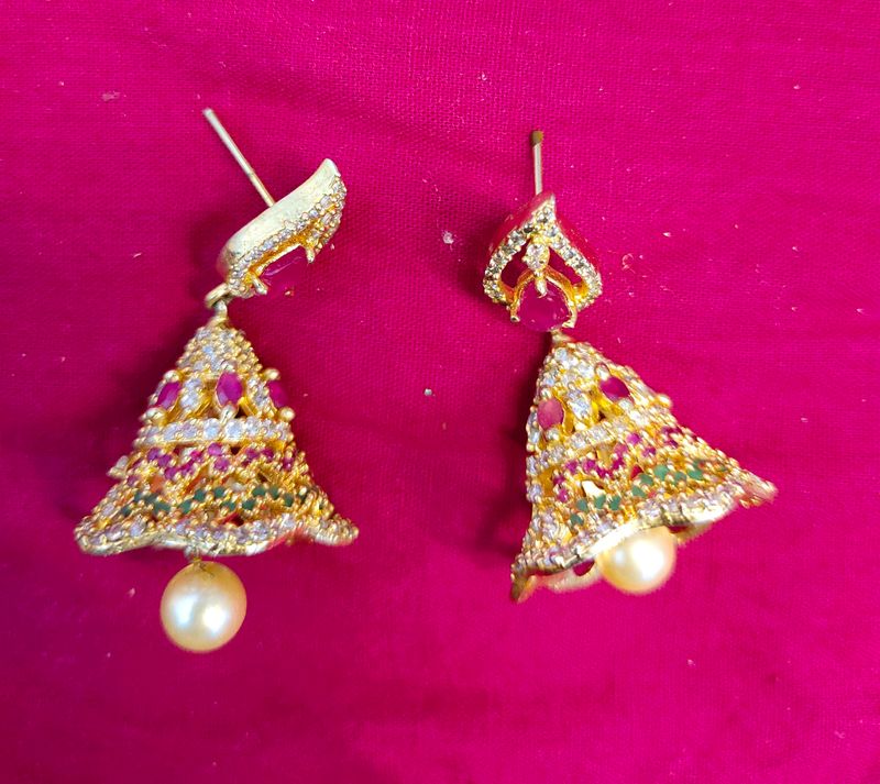 Premium Unique Long CZ Bell Jhumkis