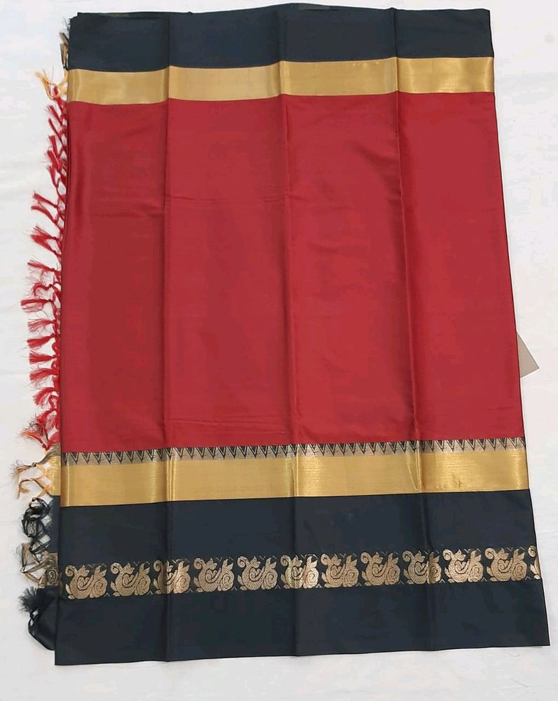 New Duck Butti Border Saree With Pom Po