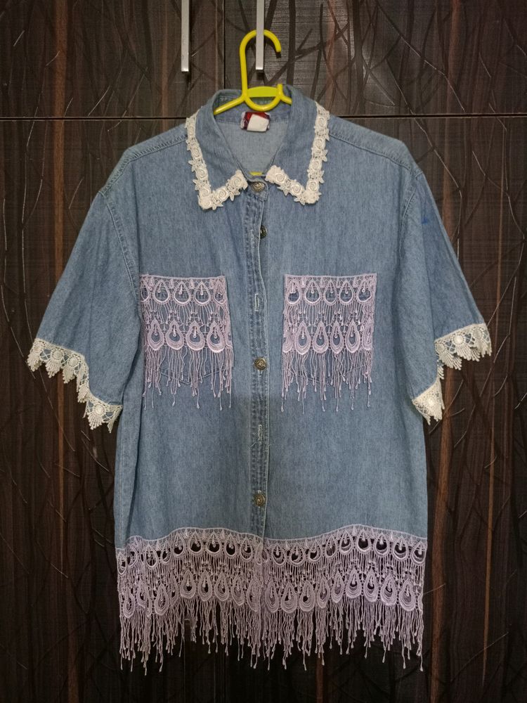 ( Free Ship.) Y2K/NAVRATRI Denim Shirt