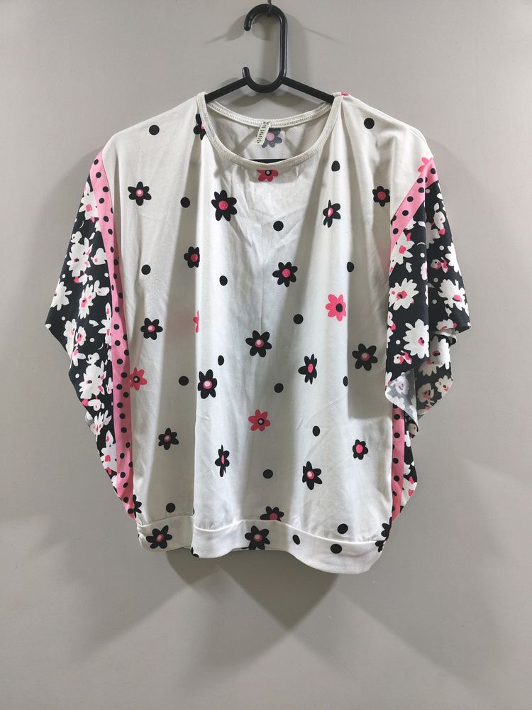 Butterfly Sleeve Top With Floral Print