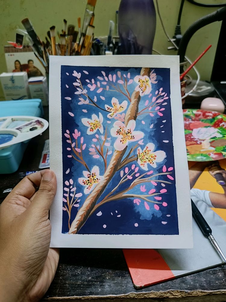 Aesthetic Floral Painting On A5 Sheet