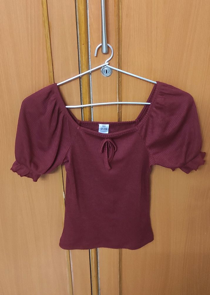 Maroon Ribbed Top