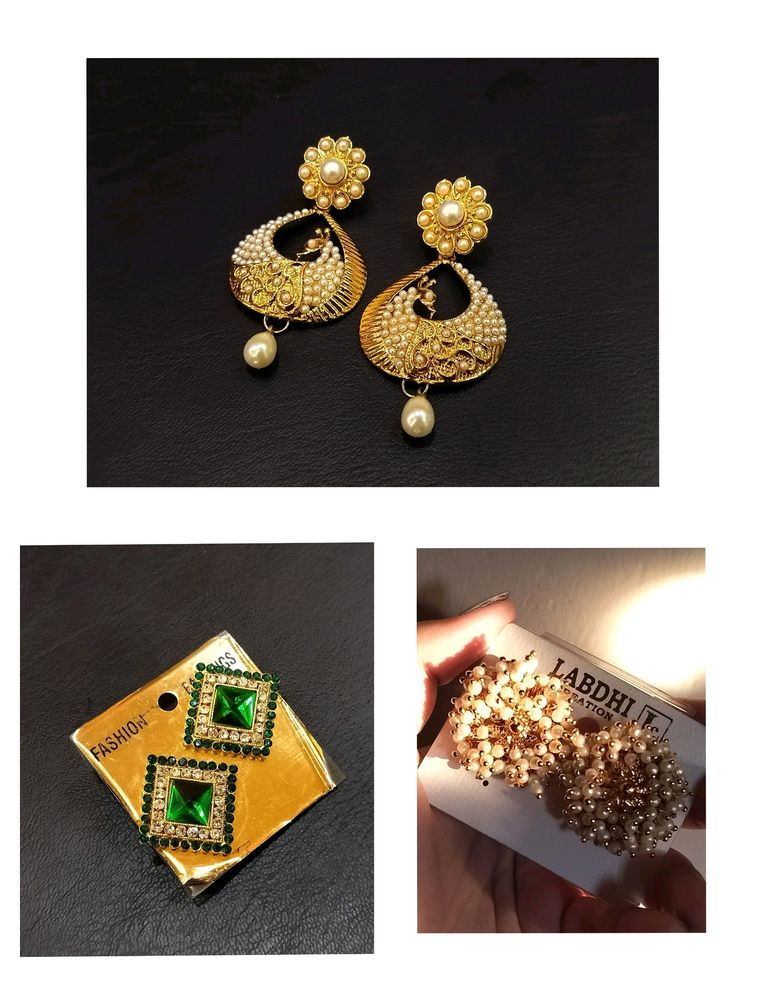 South Indian| Green Stone| Golden Earrings