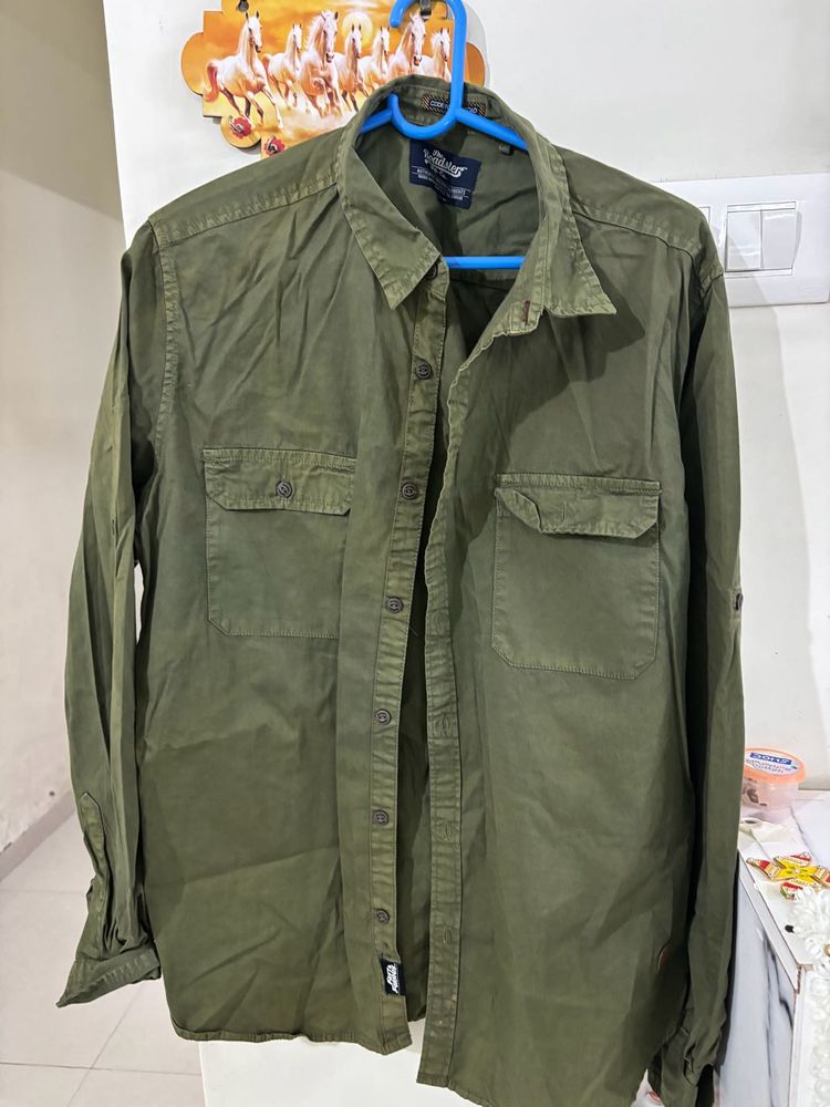 Roadster Olive Green Mens Shirt