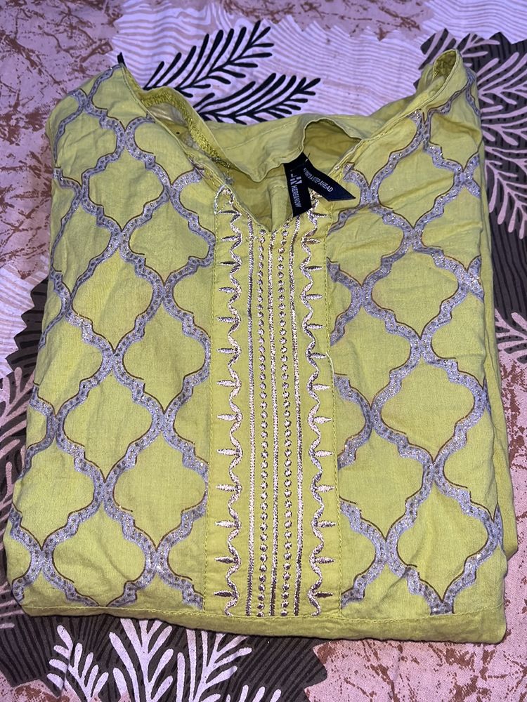 Lime Green #Kurta In Yoke Design