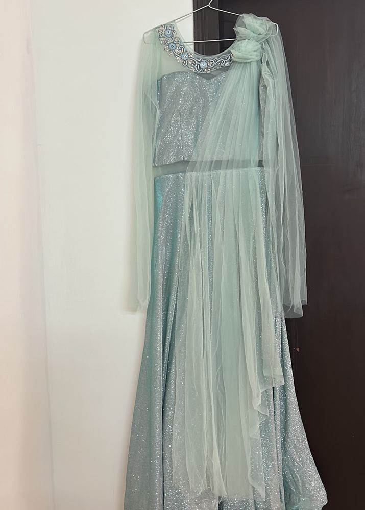 Designer Net Embroidered Flared Partywear Gown