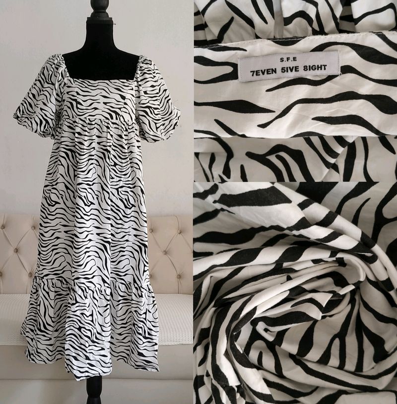 Zebra Print Puff Sleeve Dress