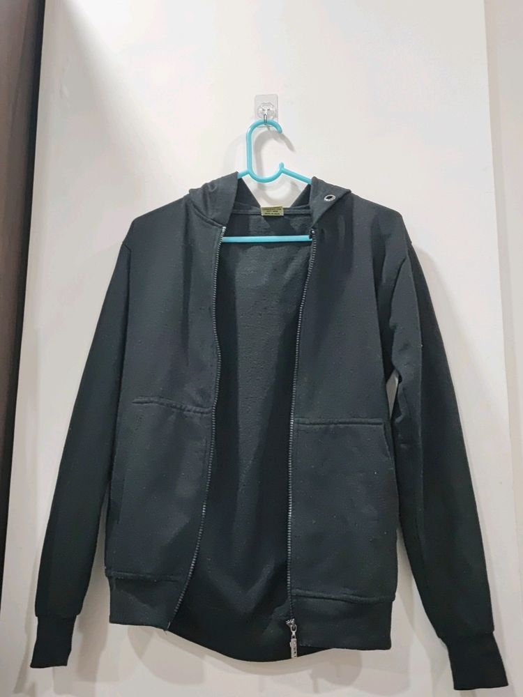 Plain Black Jacket With Hoodie