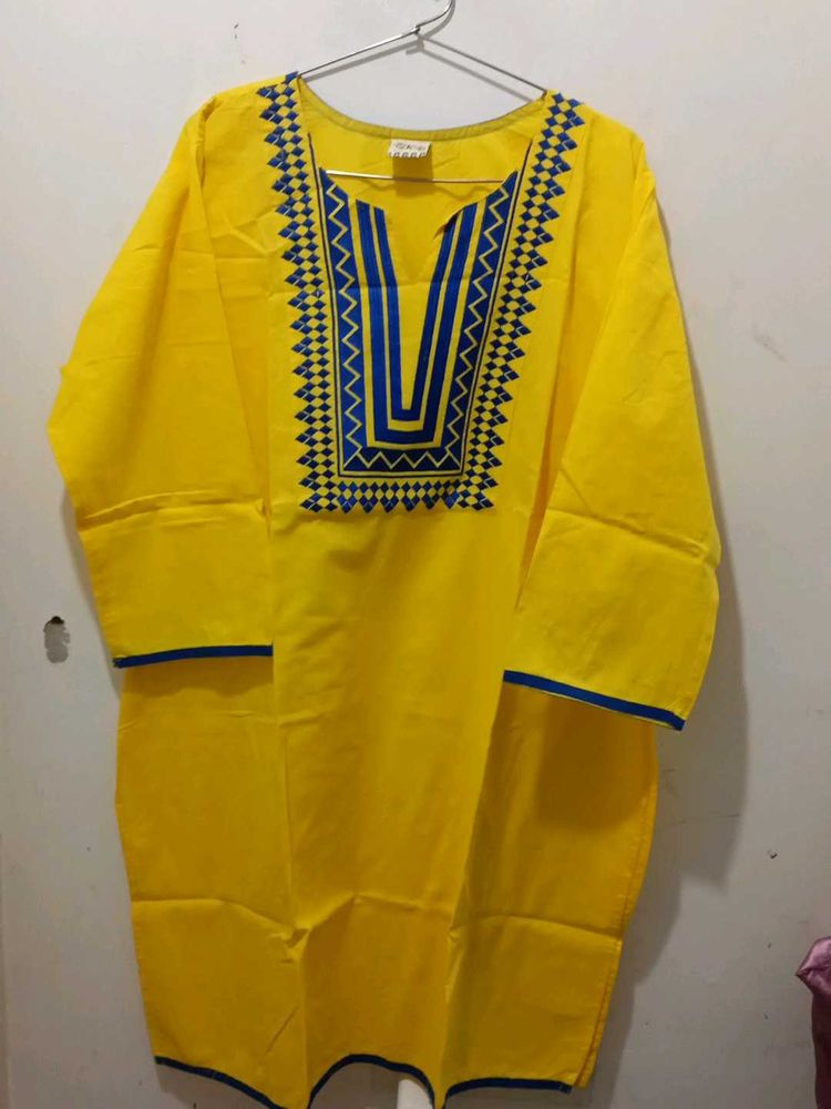 Embroided Yellow Kurta Xl