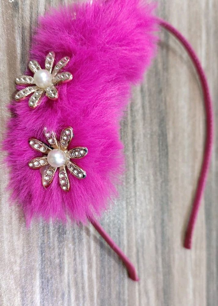 Pink Fur Hair Band For Baby Girl And Girls