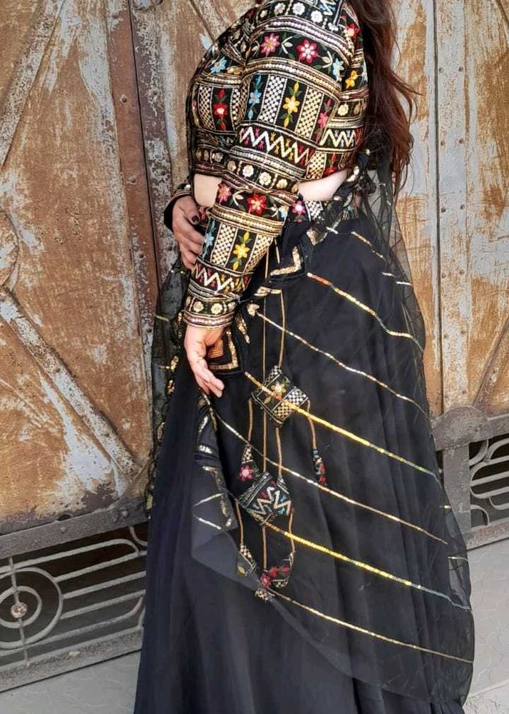 Black Lehnga With Multi Blouse