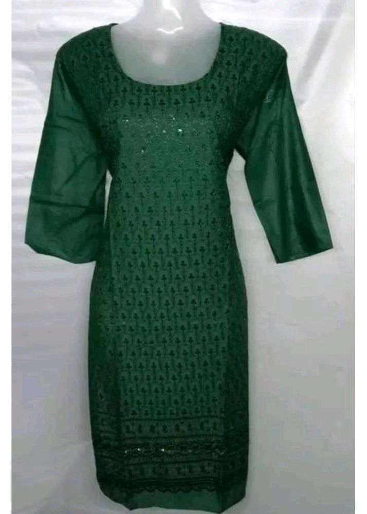 Green Chicken Kari Work Kurti