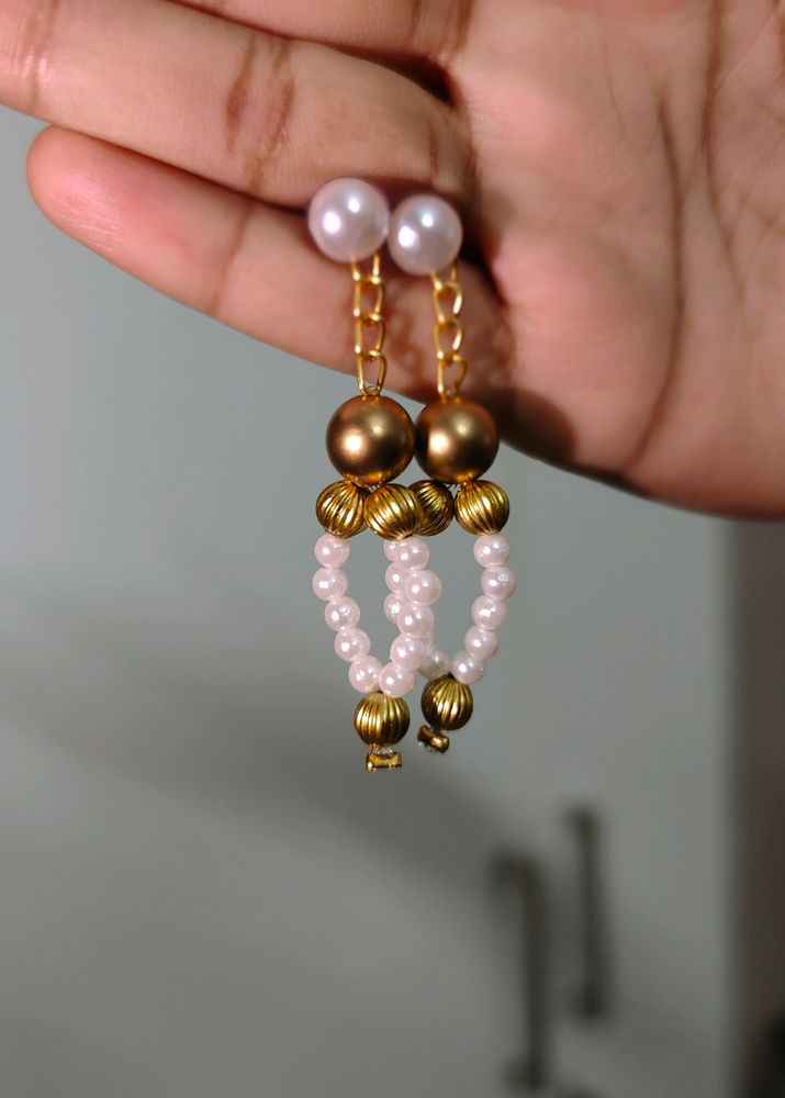 Combo Of 2 Earrings White And Gold Beaded