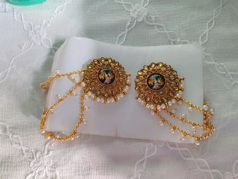 Bahubali Earring Set With Chain