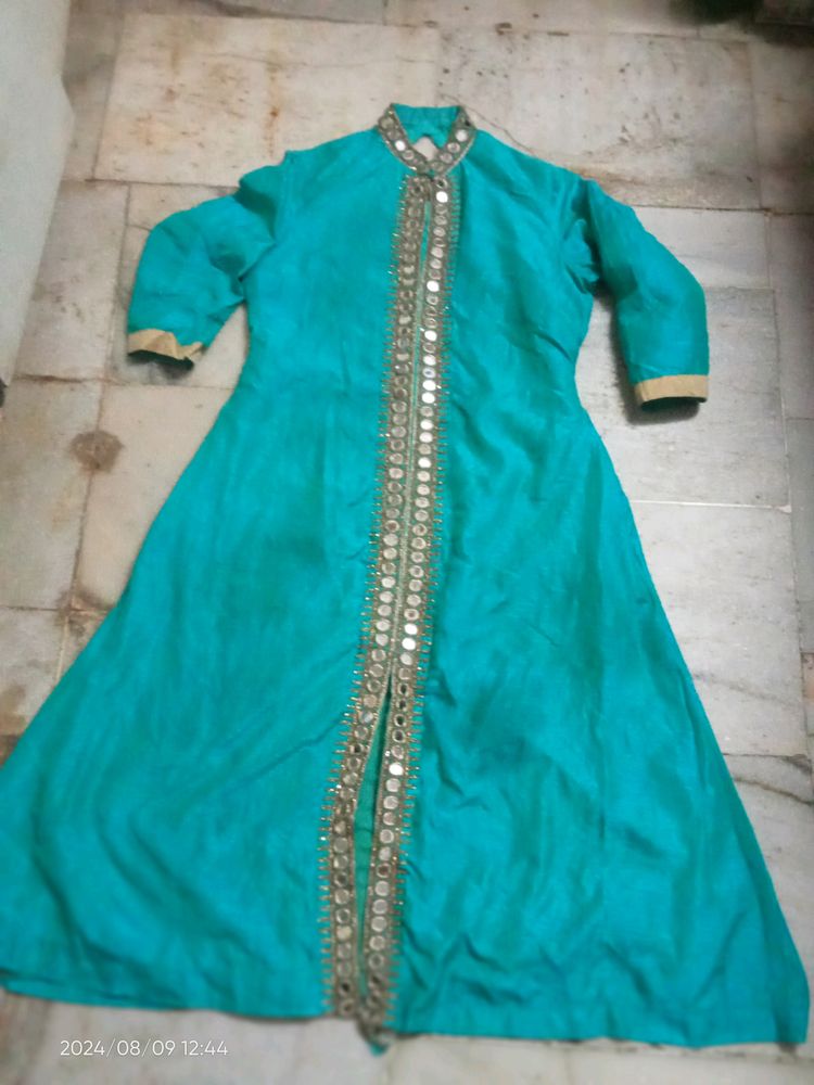 Green Kurti Mirror Work