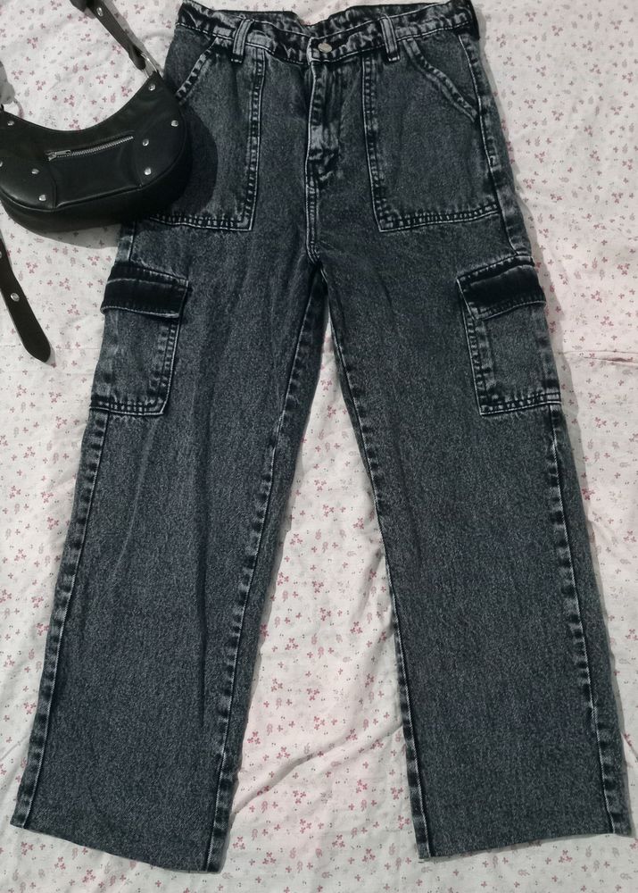 Charcoal Cargo Denim, Length:39 Inches