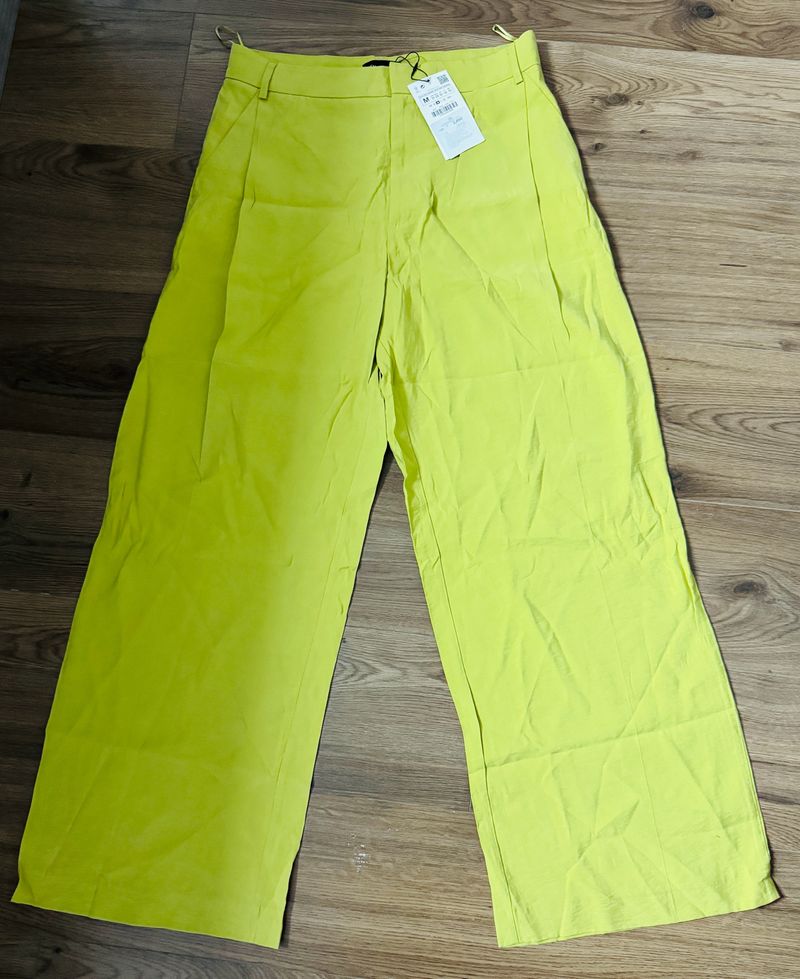 Zara Lime Neon Cotton Linen Trouser