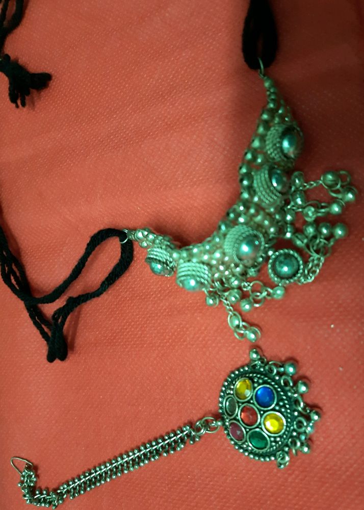 Oxidised Necklace With Maangtika