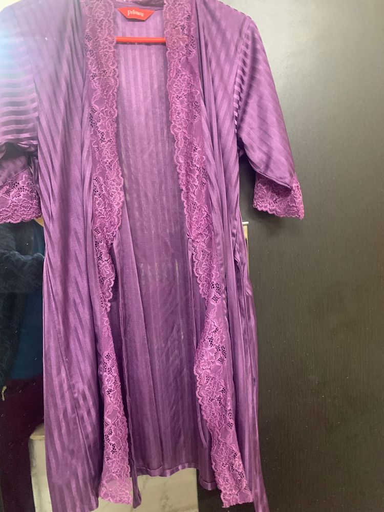 Purple Satin Robe Top Nightwear