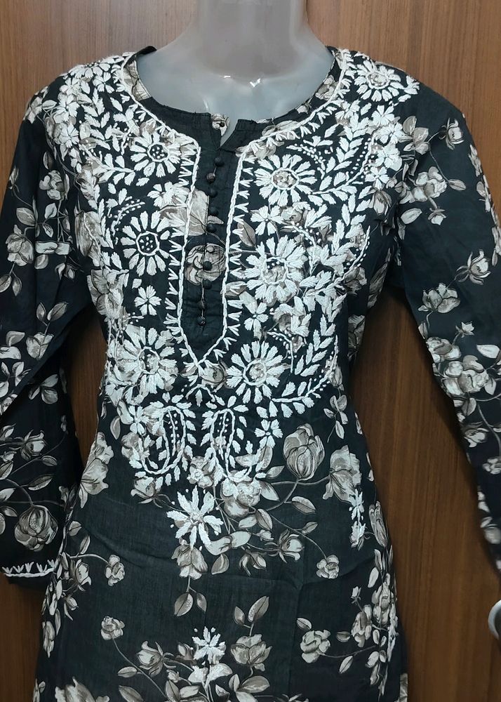 Cotton Printed Handwork Lacknavi Kurti