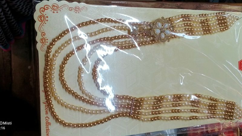 Golden+ Cream Pearl Har For Groom..