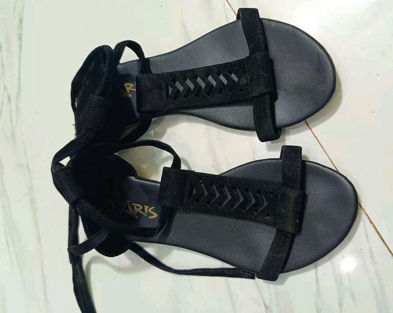 Black Colour Flat Sandals For Women