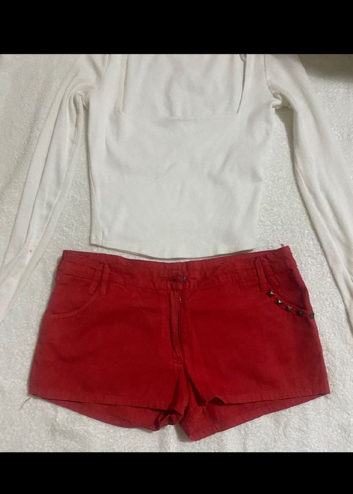 Denim Shorts  Coral Orange