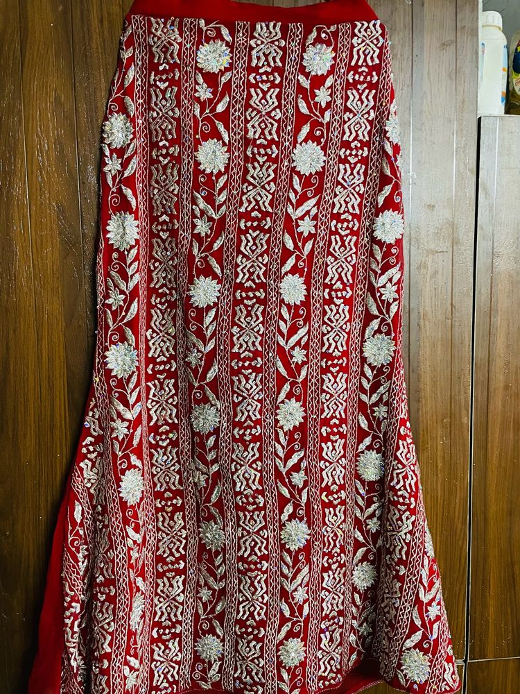 Red N Silver Lehnga Skirt