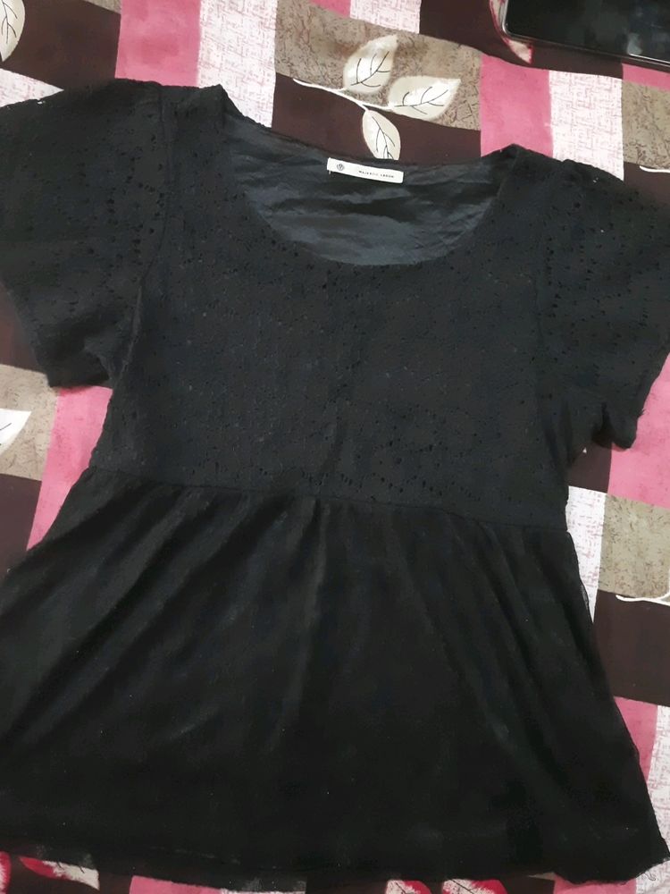 Cute Peplum Black Net Top