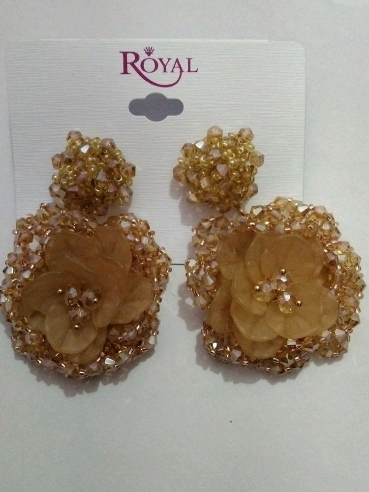 Golden Big Flower Earrings