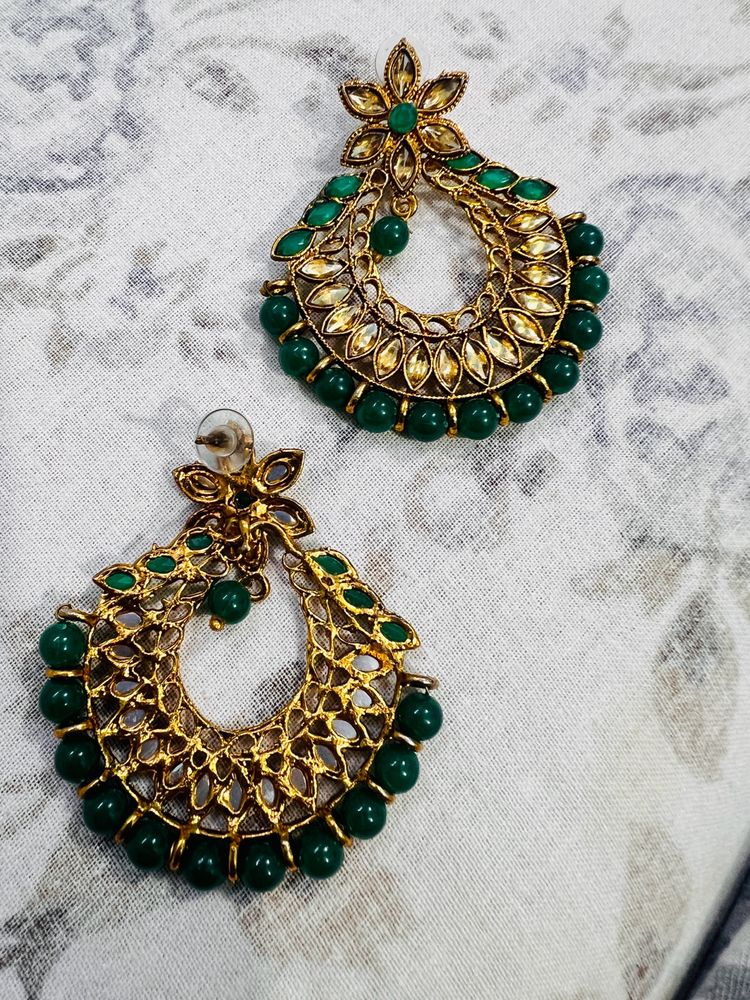 Golden And Green Earrings