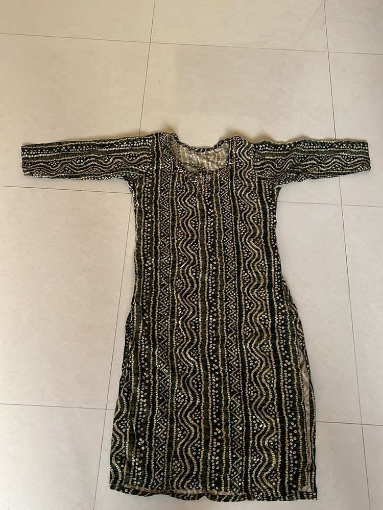 Straight Kurti With Stone Work In Neck