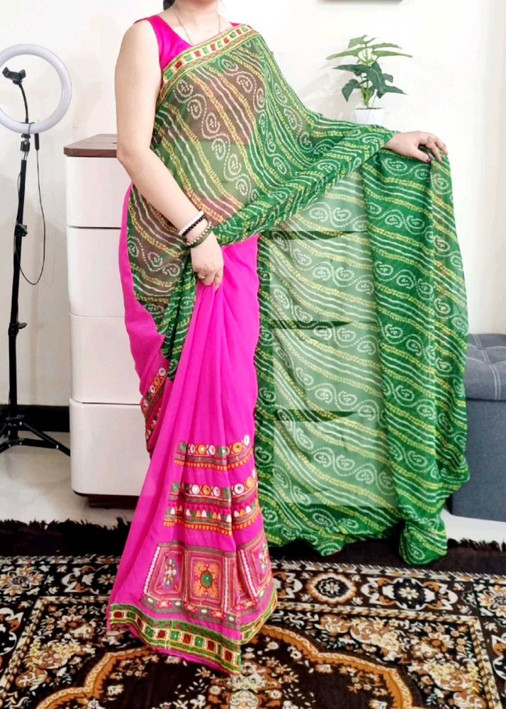 Embroidered Kutchi Work Georgette Saree