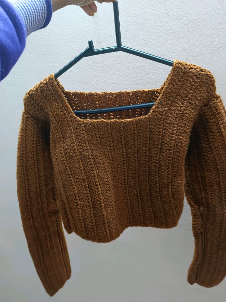 womens brown crochet top