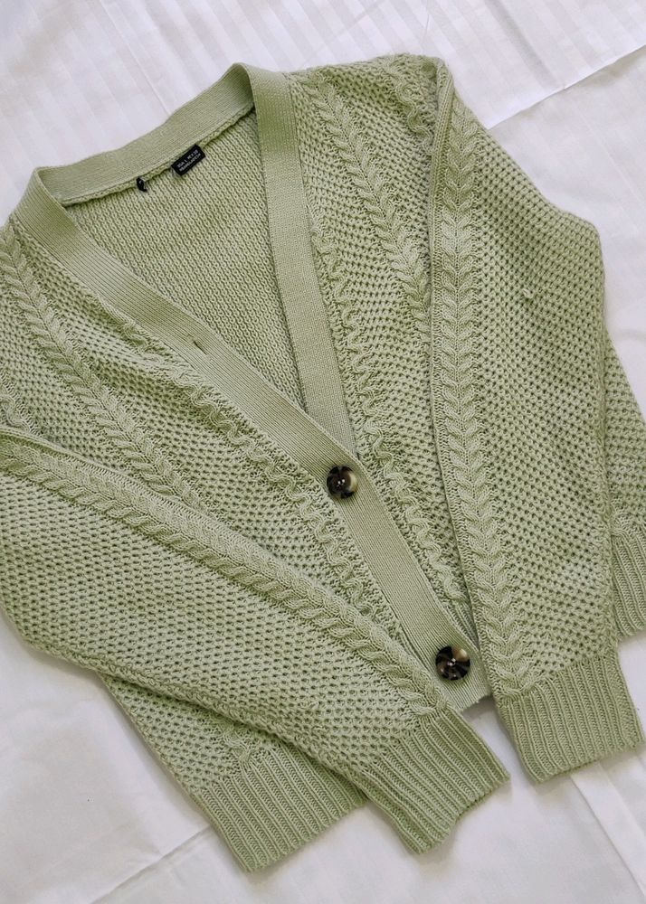 V Neck Casual Women Light Green Knit Sweater