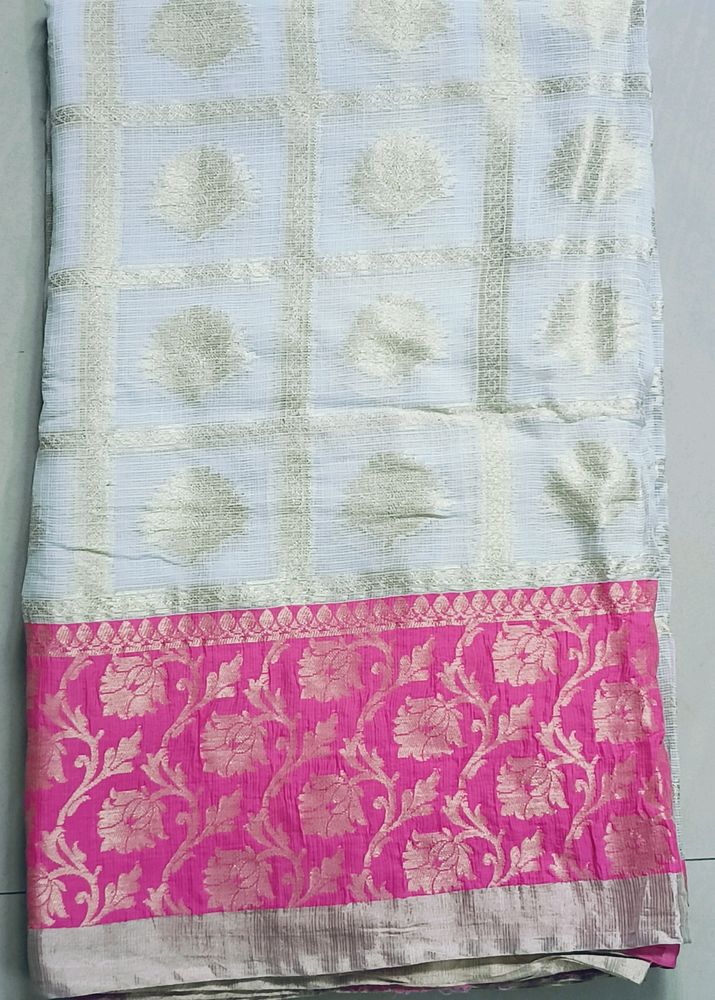 Off White With Pink Border Saree