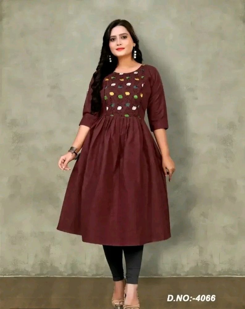 Maroon Cotton Embroidered Kurtas For Women