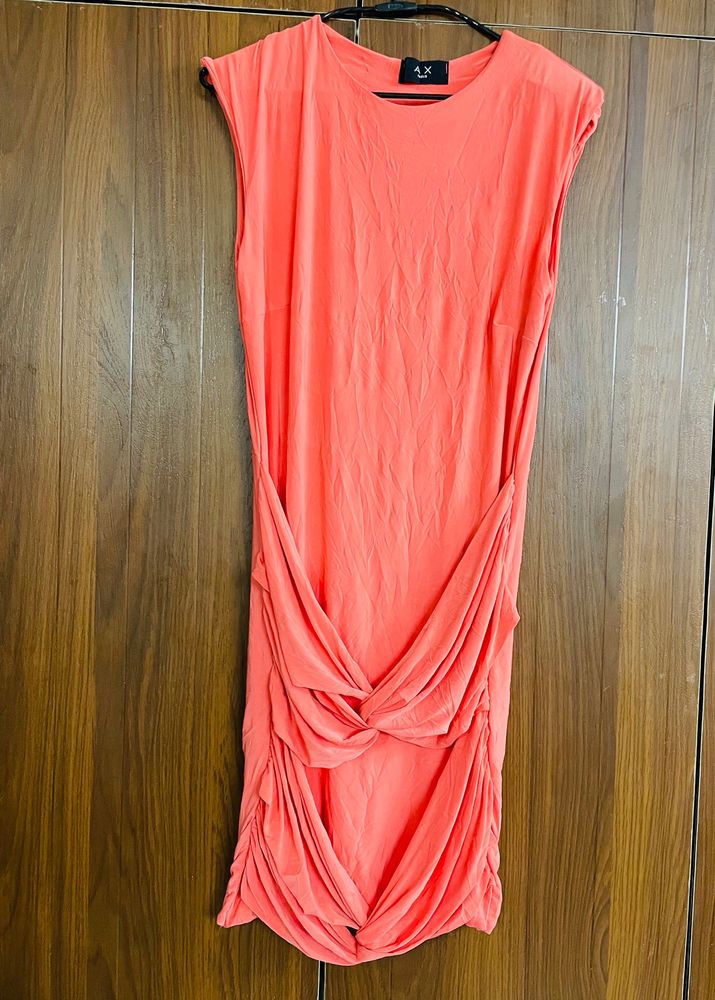 Orange Armani Xchange Paris Ruched Partywear Dress