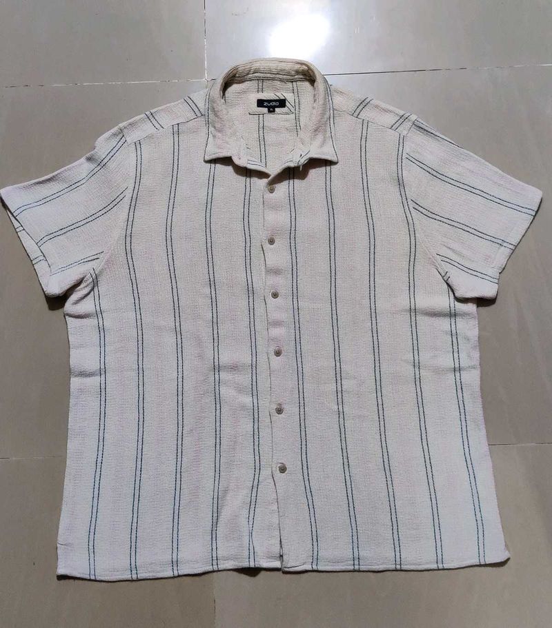 Zudio Cream Stripe Half Sleeve Shirt