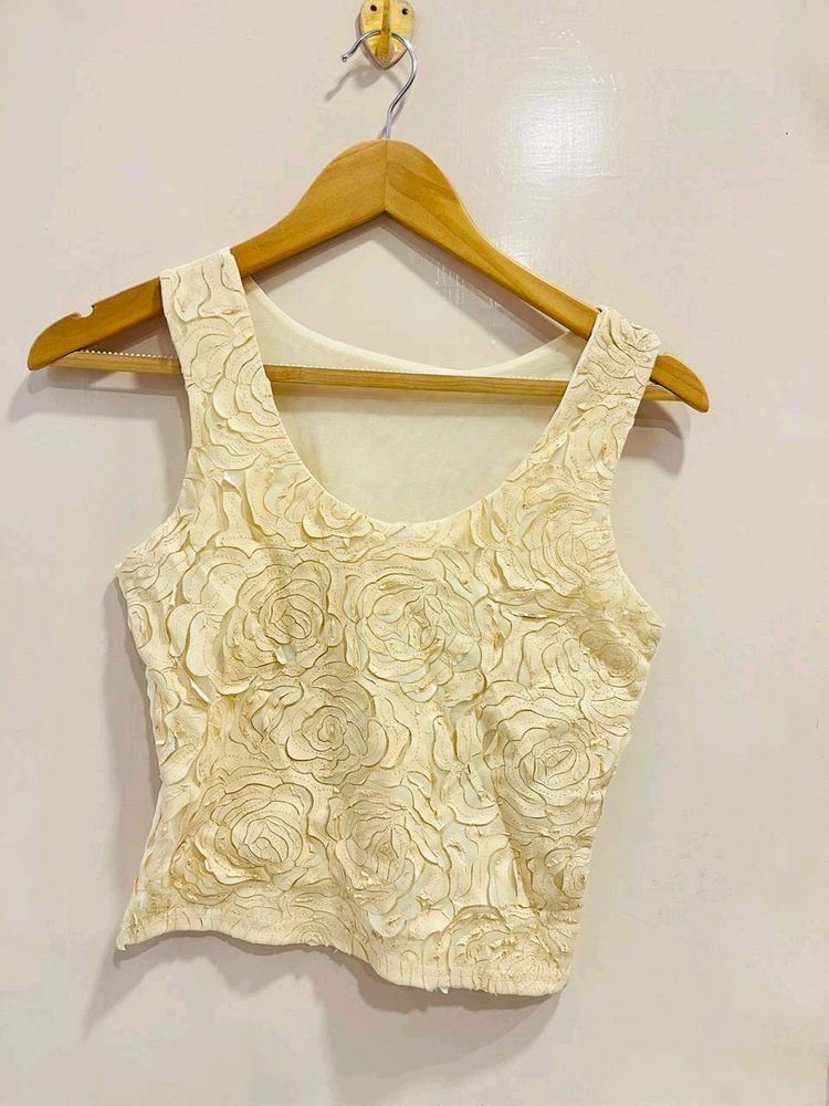 Beige Flower Crop Top