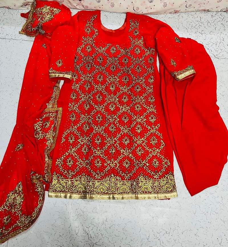 Red Bridal Suit With Golden Work